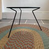 Vintage tripod glass and metal coffee table