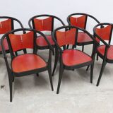Set of 6 Baumann Diese model armchairs, Pagnon Pelhaître design, Wenge and red color
