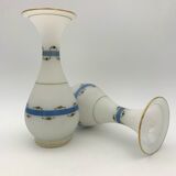 Pair of ancient opaline vases, flower decoration and blue and gold fillets - Circa 1900