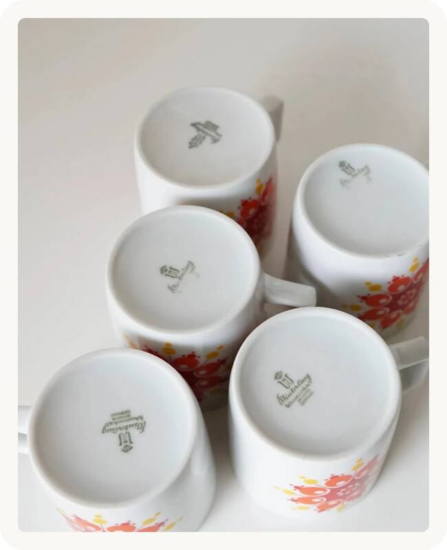 Set of 5 porcelain coffee cups from the 70s - Bavaria Germany