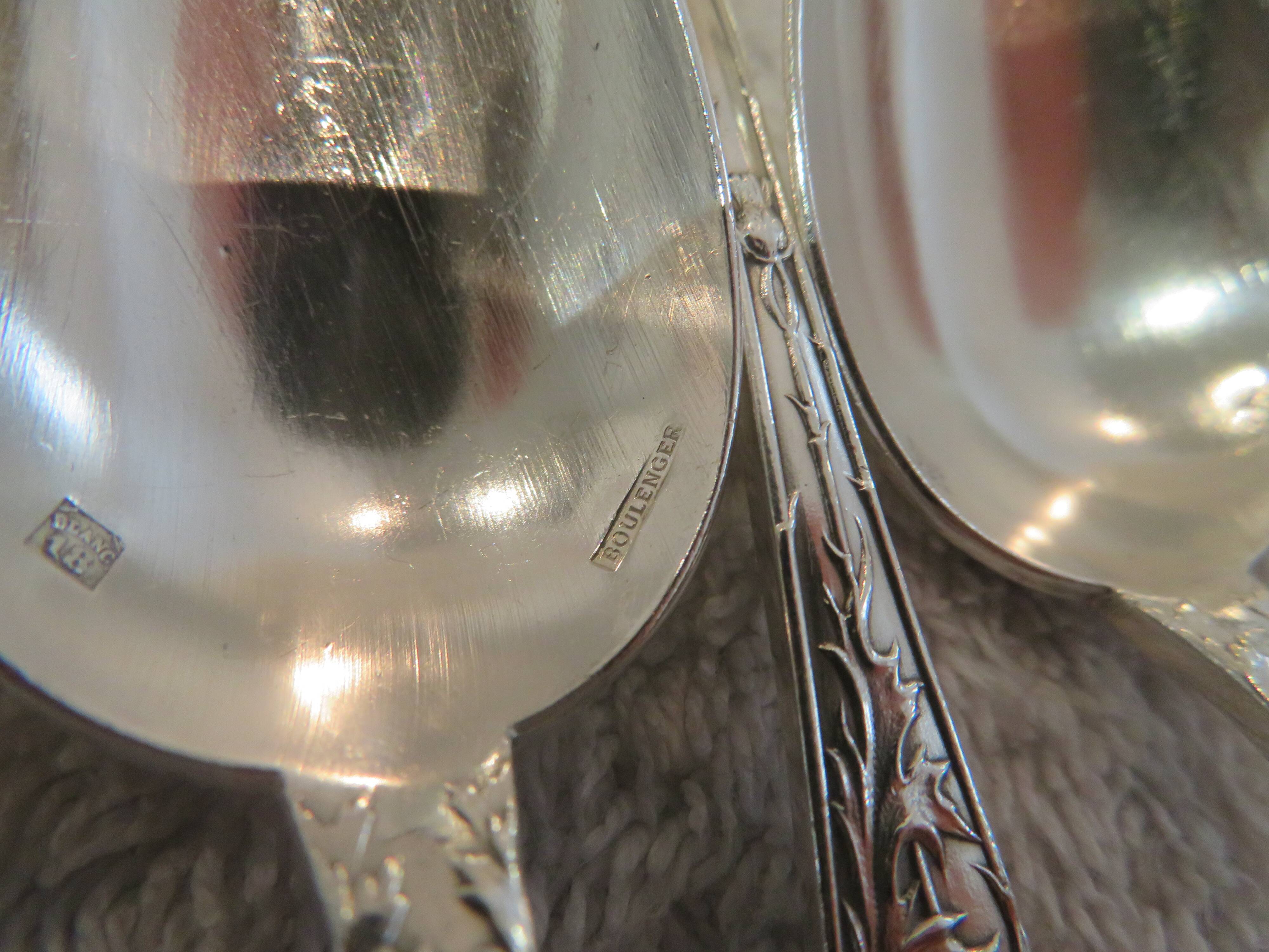 12 silver-plated coffee spoons by Boulenger, Art Nouveau thistles