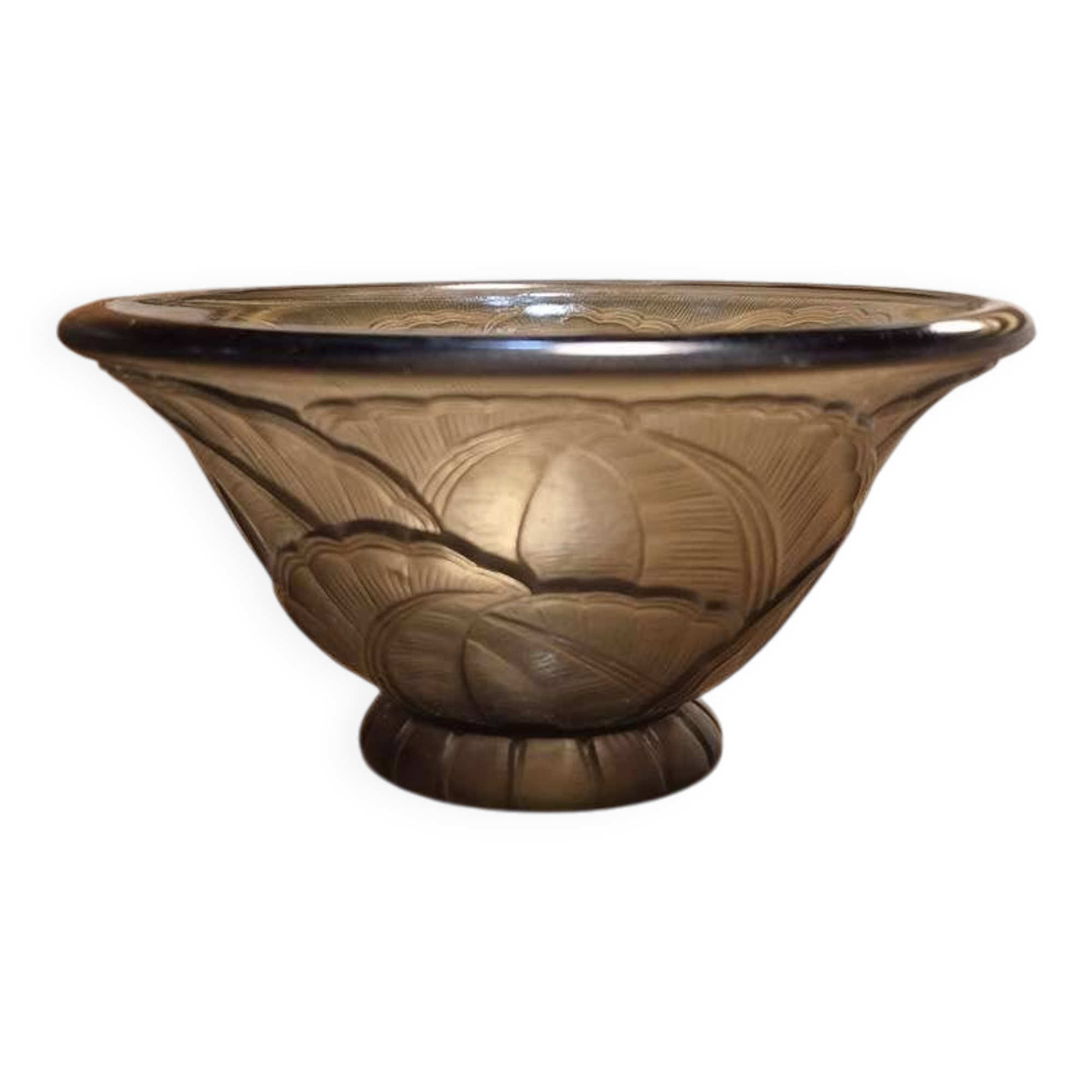 Smoked glass bowl from the Art Deco period, signed Pierre D'Avesn