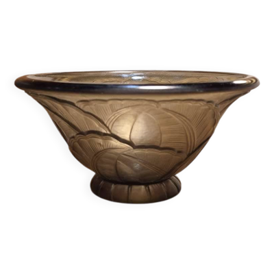 Coupe en verre fumé époque art déco signée Pierre D'Avesn