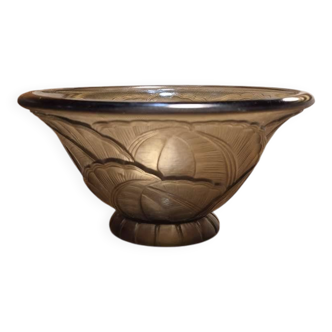 Smoked glass bowl from the Art Deco period, signed Pierre D'Avesn