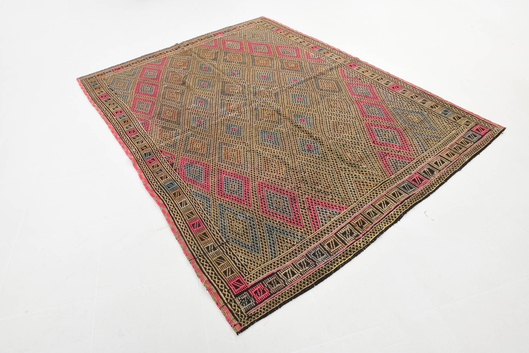 6x8 Mustard & Yellow Vintage Kilim Rug, 184x245Cm