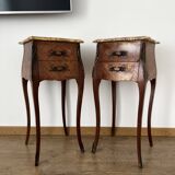 Set of 2 Louis XV marble marquetry bedside tables