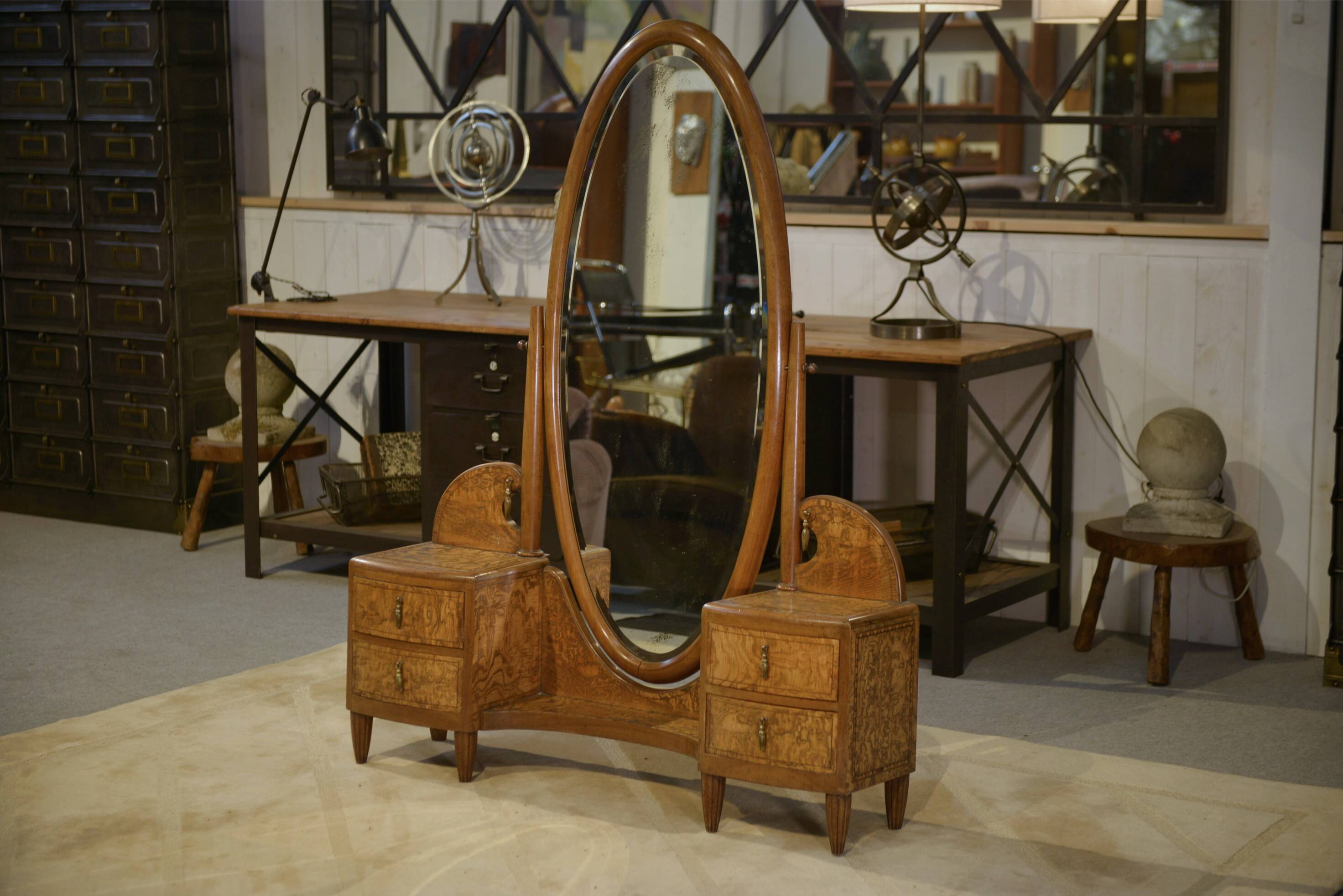 Art Deco full-length mirror by Octave Dupont, 1930s.