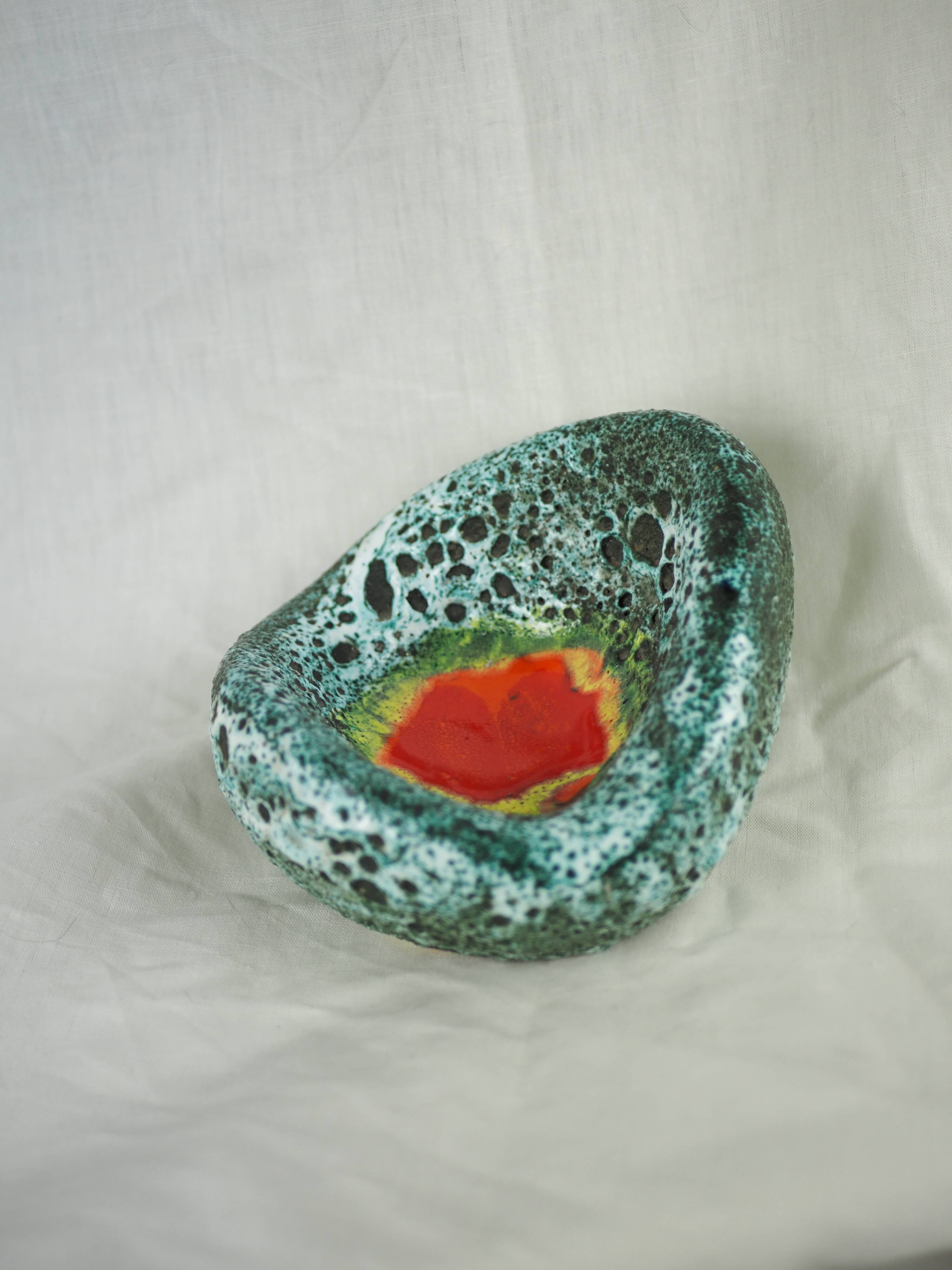 Lava and cyan foam enamel ashtray - Fat lava ceramic - 60s - 70s