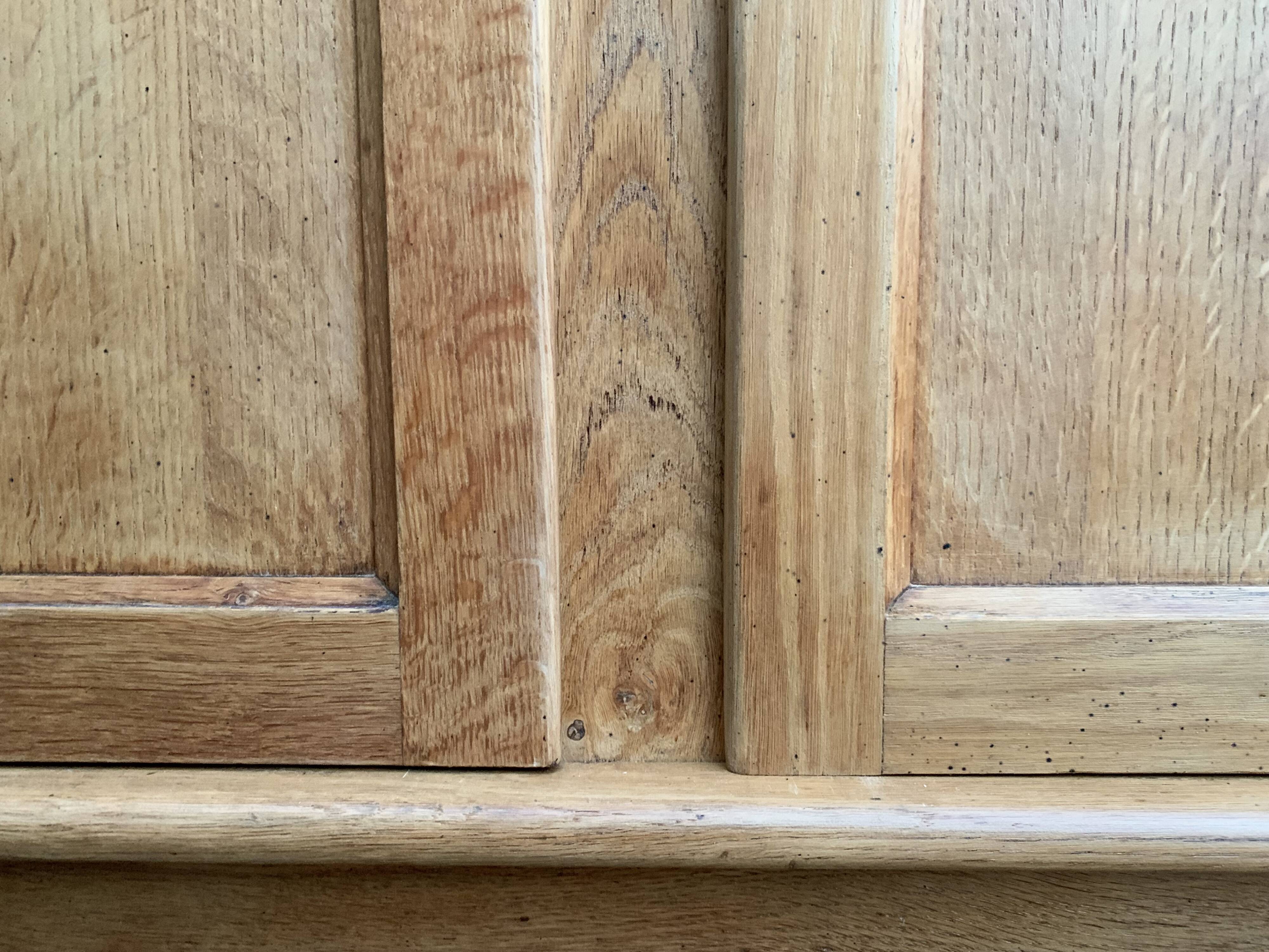 Solid raw oak school glass cabinet 1950