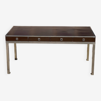 Vintage steel and leather desk by Guy Lefèvre for Maison Jansen, 1970