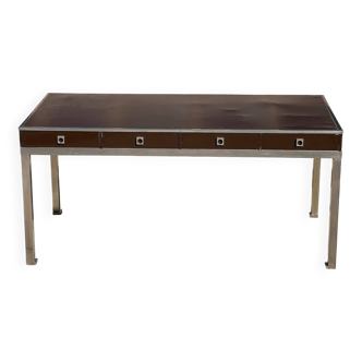 Vintage steel and leather desk by Guy Lefèvre for Maison Jansen, 1970