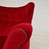 Fauteuil vintage danois en velours rouge cerise, 1960