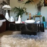 Coffee table 70s black marble effect