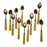 Set of 12 small bakelite and brass dessert spoons vintage tableware ACC-7079