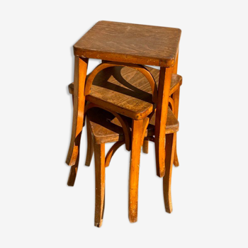 Set of 3 low stools of vintage bistro 1960