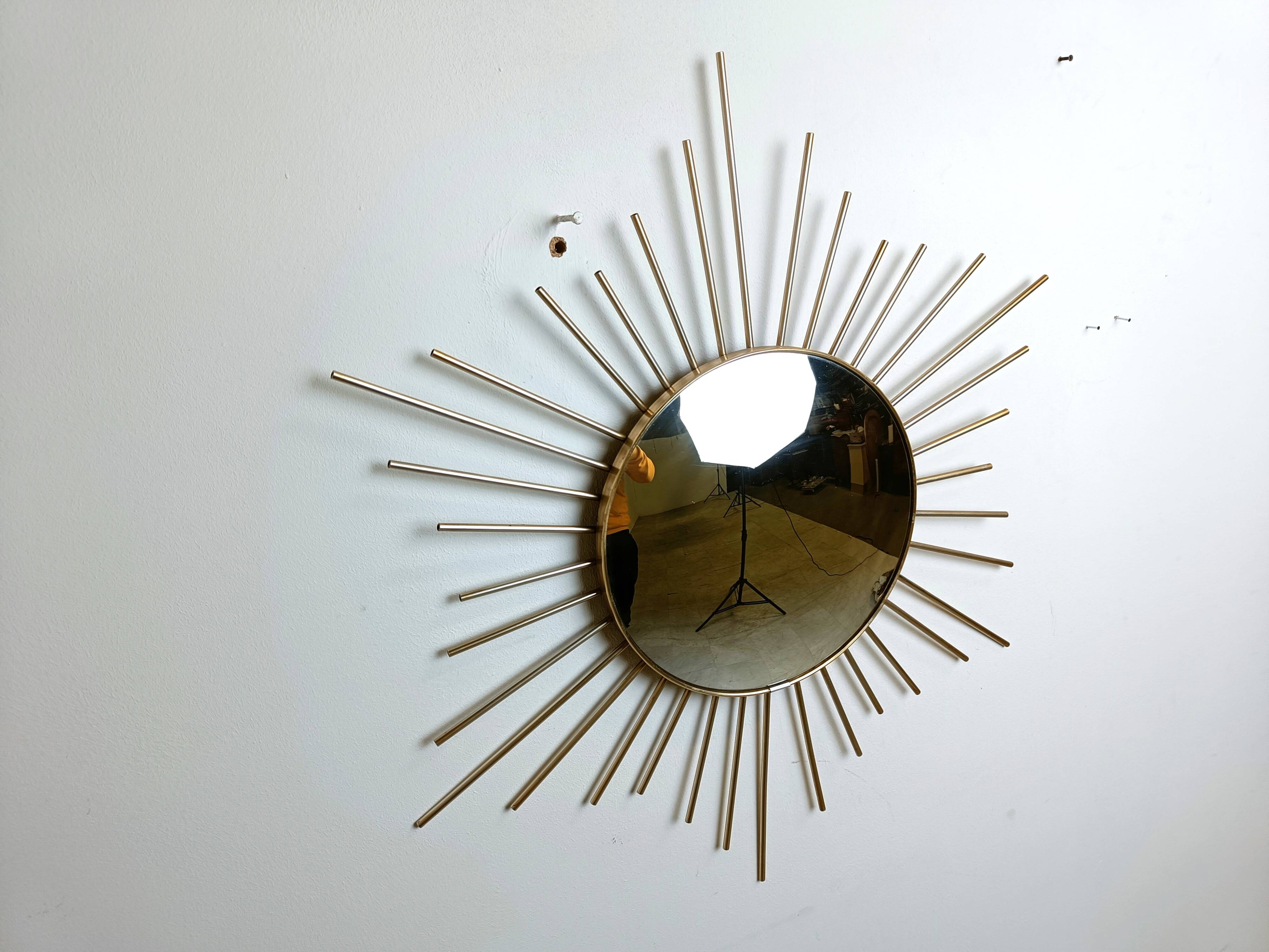 Vintage brass sunburst mirror 1970s