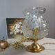 Brass foot table lamp, transparent textured molded globe, art deco style