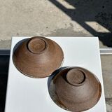 Duo of ceramic bowls interior glazed exterior matt raw earth