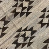 Geometric Subtle Wool Kilim Rug, Handwoven Cream & Brown Floor Covering