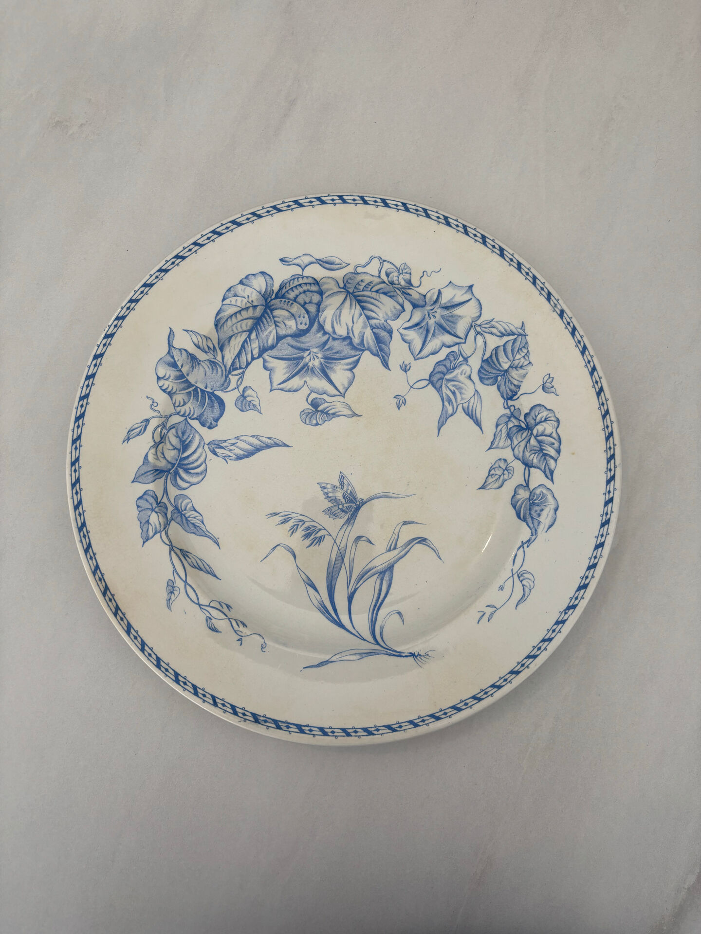 Old flat plate, light blue ironstone, HB Choisy-le-Roi model.