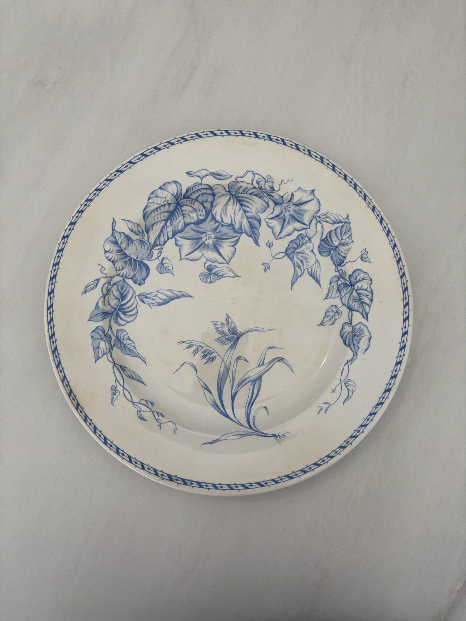 Assiette plate ancienne terre de fer bleu clair HB choisy le roi modèl