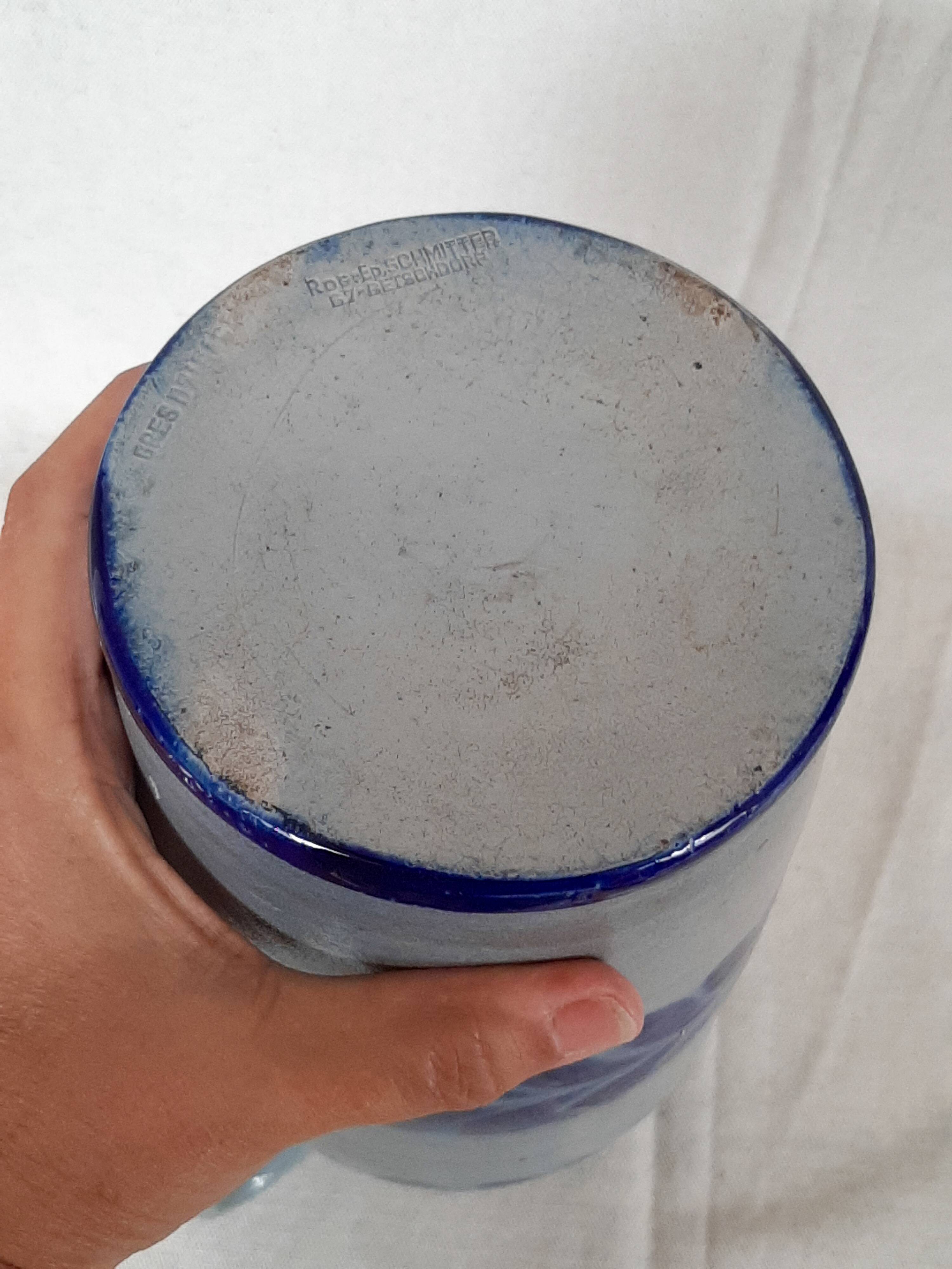 Blue stoneware bottle from Alsace, Schmitter pottery, Betschdorf.