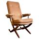 Fauteuil pliant relax vintage bois et velours avec accoudoirs - 70's