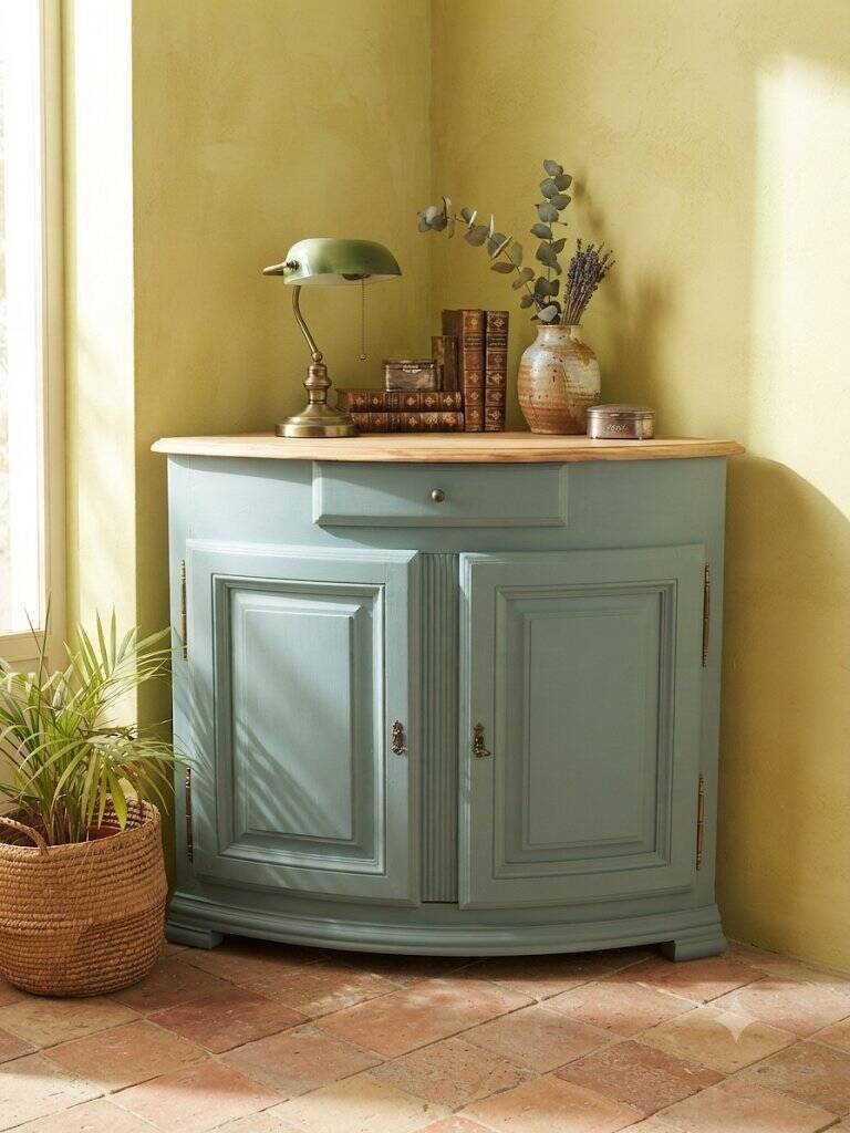 Louis XV Corner Cabinet Blue Neptune – Original Brass Fittings
