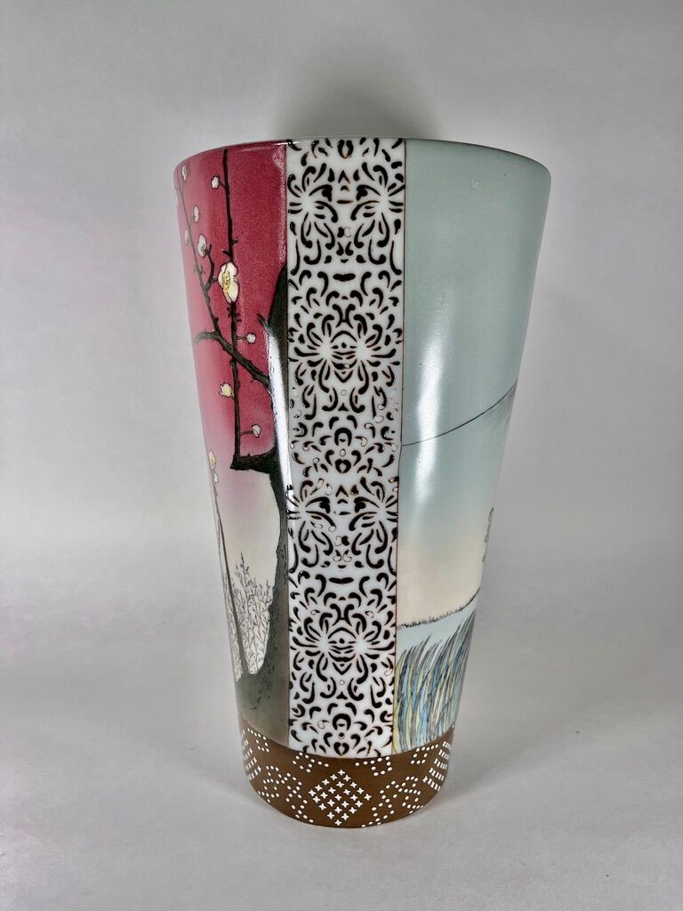 Large Vase Fabienne Jouvin Porcelaine decor Main (2000)