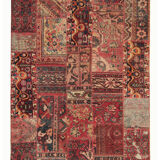 Tapis patchwork en laine rouge fait à la main - 151x208cm
