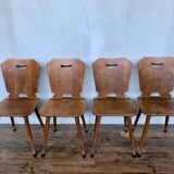 Series of 4 vintage rustic bistro chairs in thermoformed wood