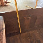 Rustic antique oak chest, original fittings and moulded panels.
