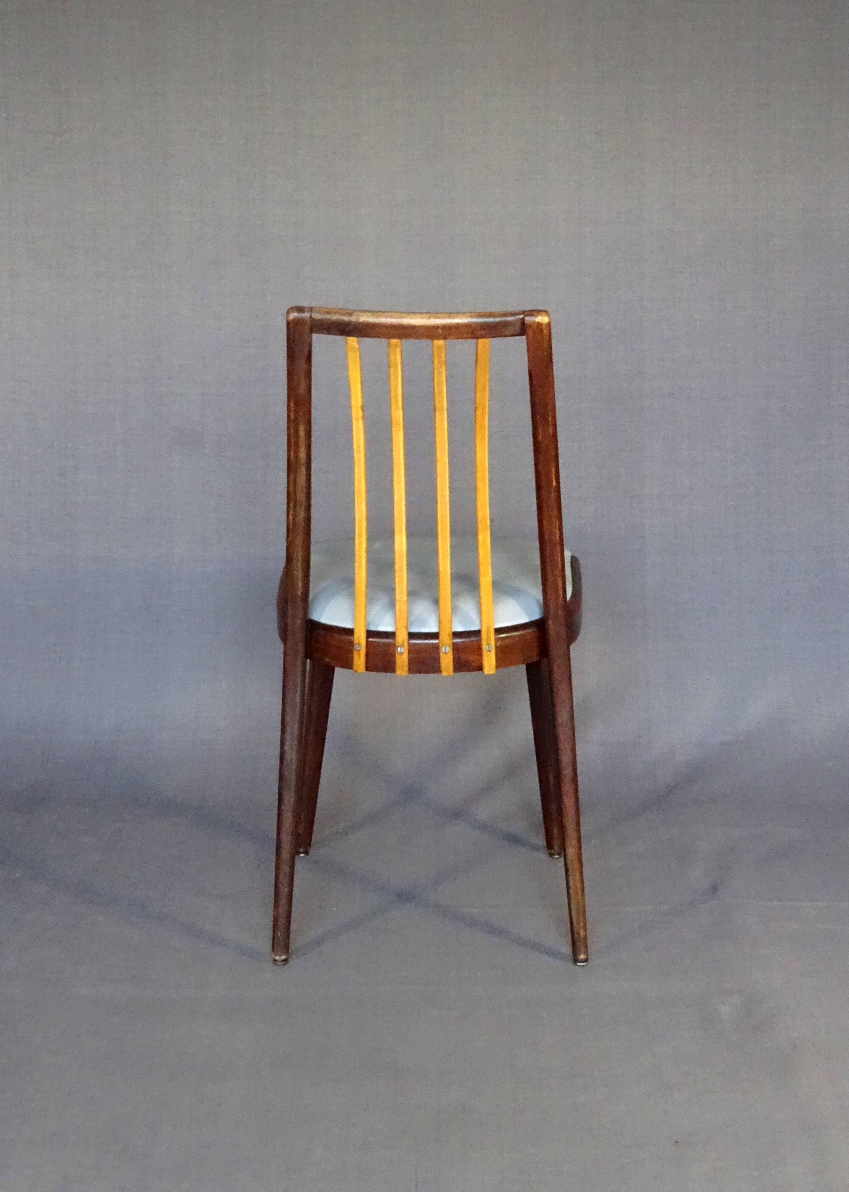 Set of 4 two-tone Thonet chairs from 1960, with grey leather seats.