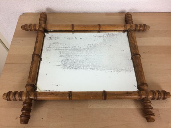 Miroir ancien au mercure bois façon bambou 44x53cm