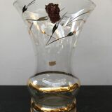 Vase art glassware Beaulieu glass decor vintage golden flowers