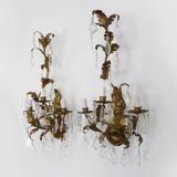Large (70 cm - 27.55") pair of 3-arm foliage wall sconces