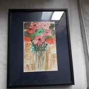 Old painting representing a bouquet of flowers
