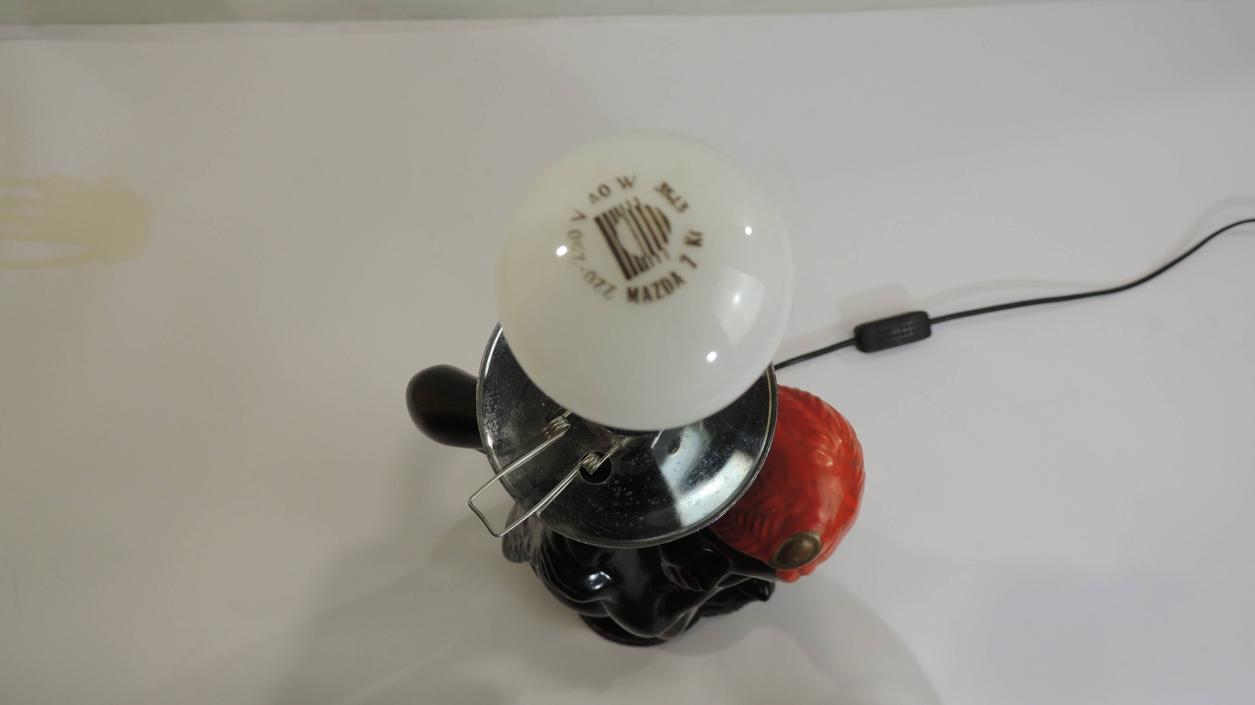 Vintage 1970s statue lamp – Black figurine in Art Deco style, opal ball.