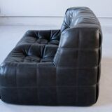 Ensemble de Salon Kashima Vintage en Cuir Noir par Michel Ducaroy pour Ligne Roset, 1976, Set de 3