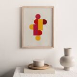 Collage on old paper - Pop yellow red and pink - signed eawy