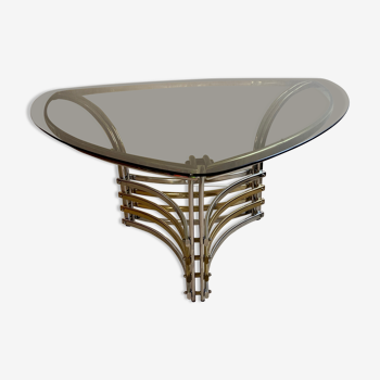 1970 glass and chrome triangular table