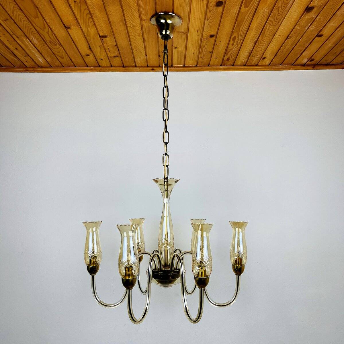 Vintage Murano glass chandelier in amber by De Majo, Italy, 1970s.