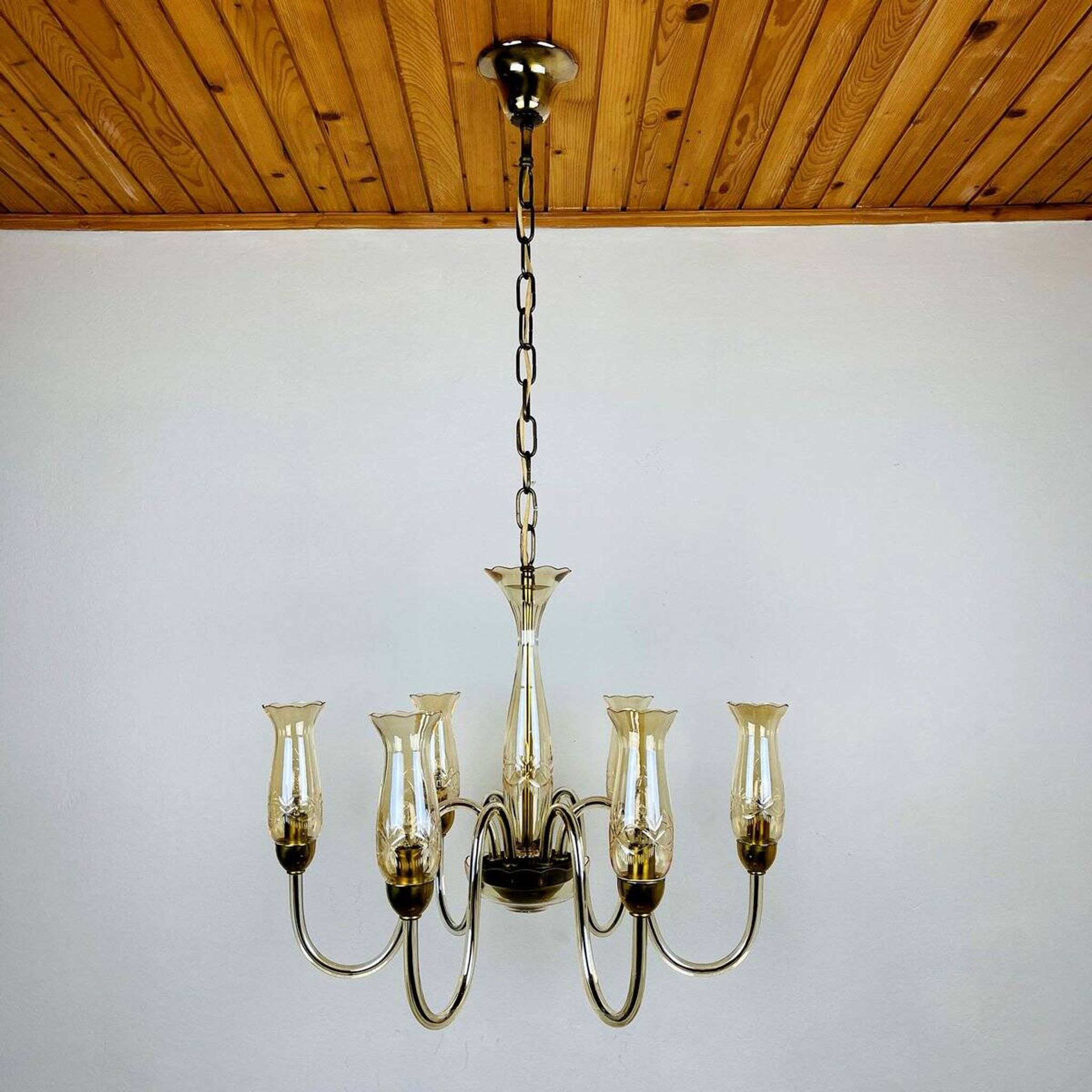 Vintage Murano glass chandelier in amber by De Majo, Italy, 1970s.