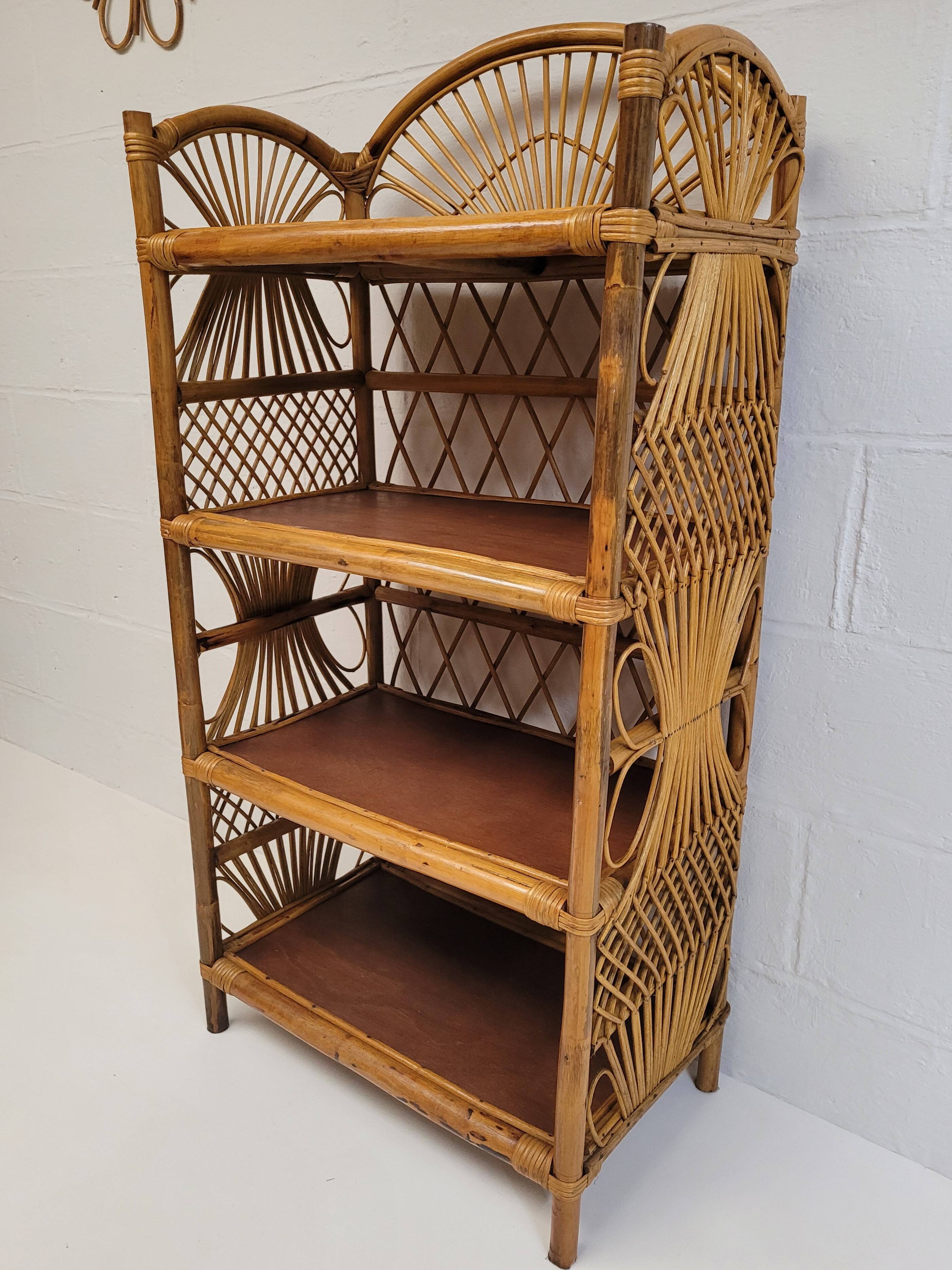 Vintage rattan bookcase shelf