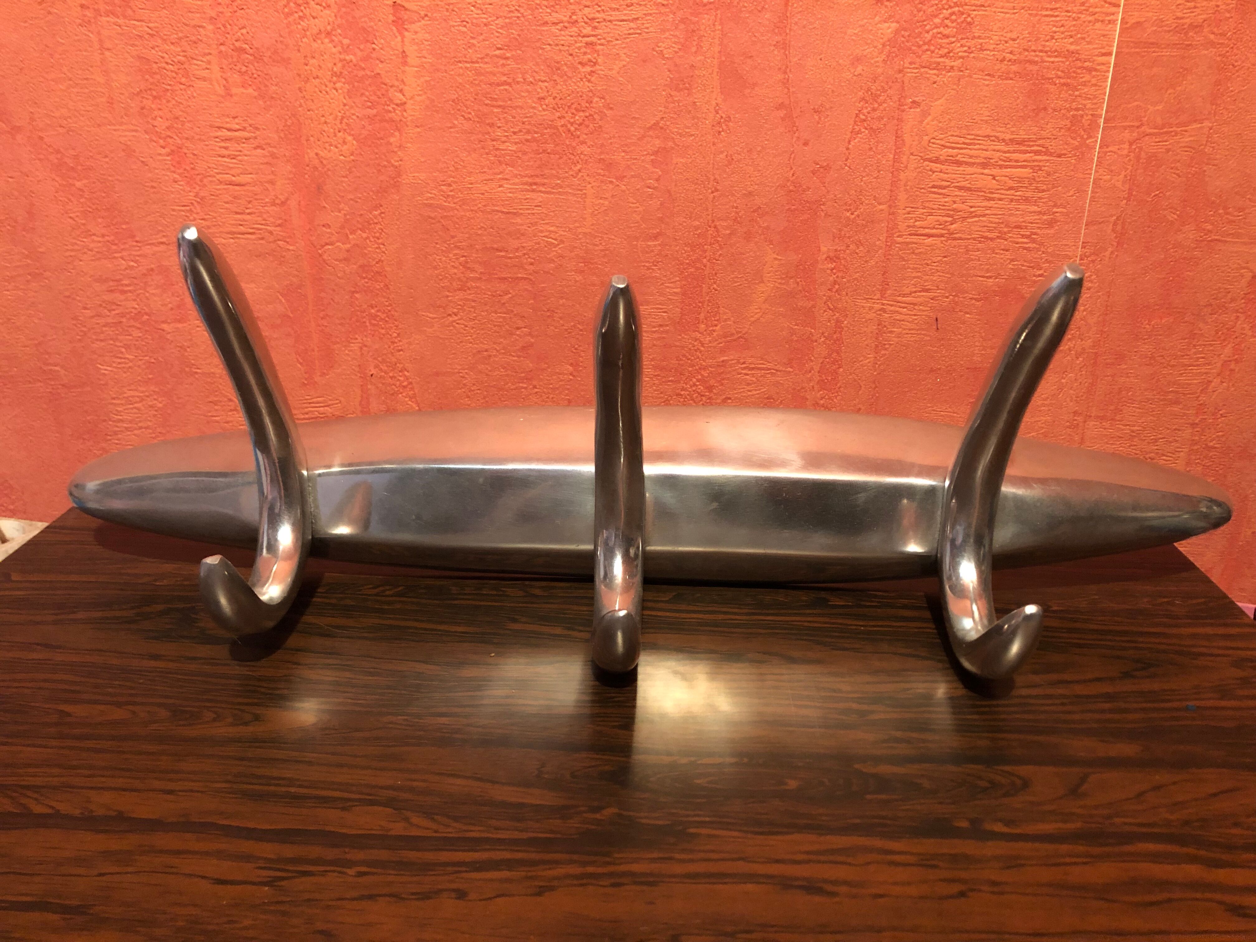 Old wall coat rack 3 patères doubles metal chrome design vintage