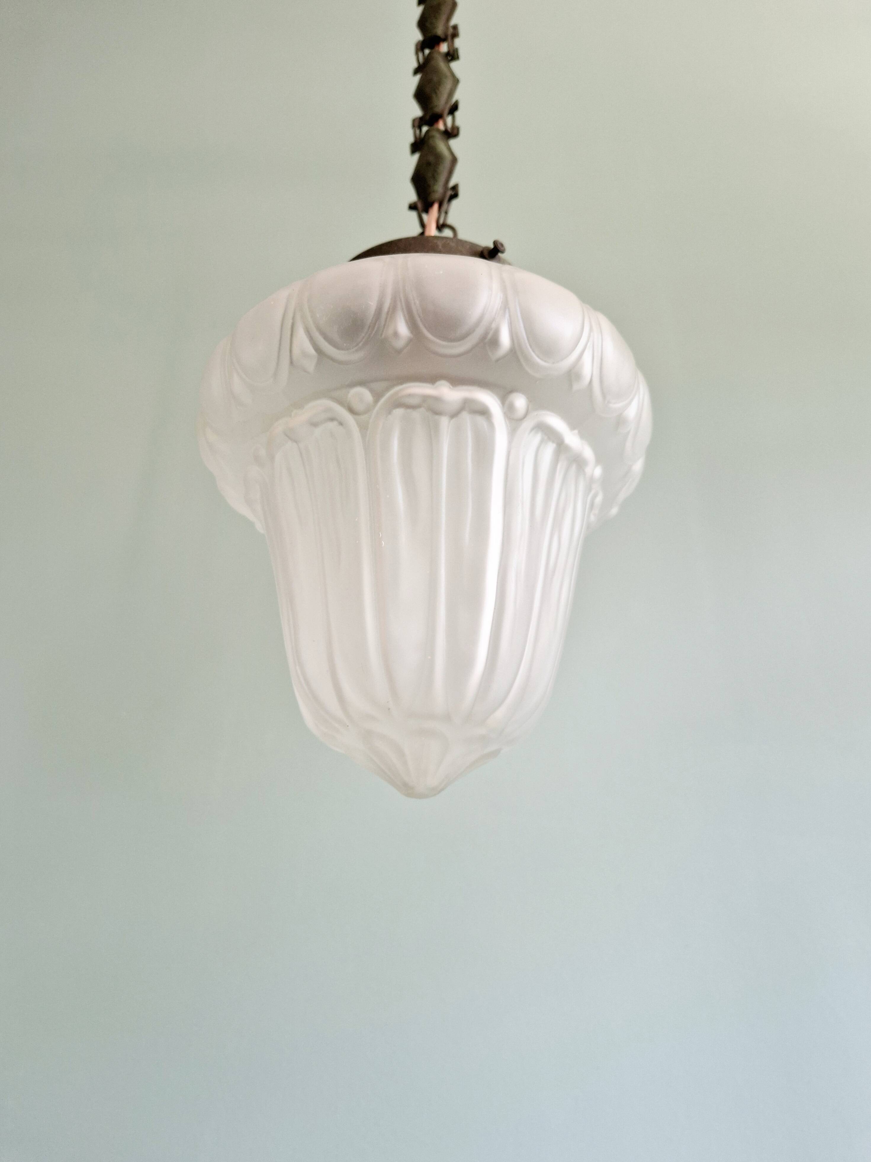 Art Deco pendant light in transparent satin glass, 1920s-30s