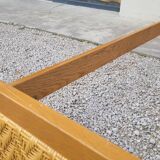 Vintage rattan and solid oak bed 1950s design