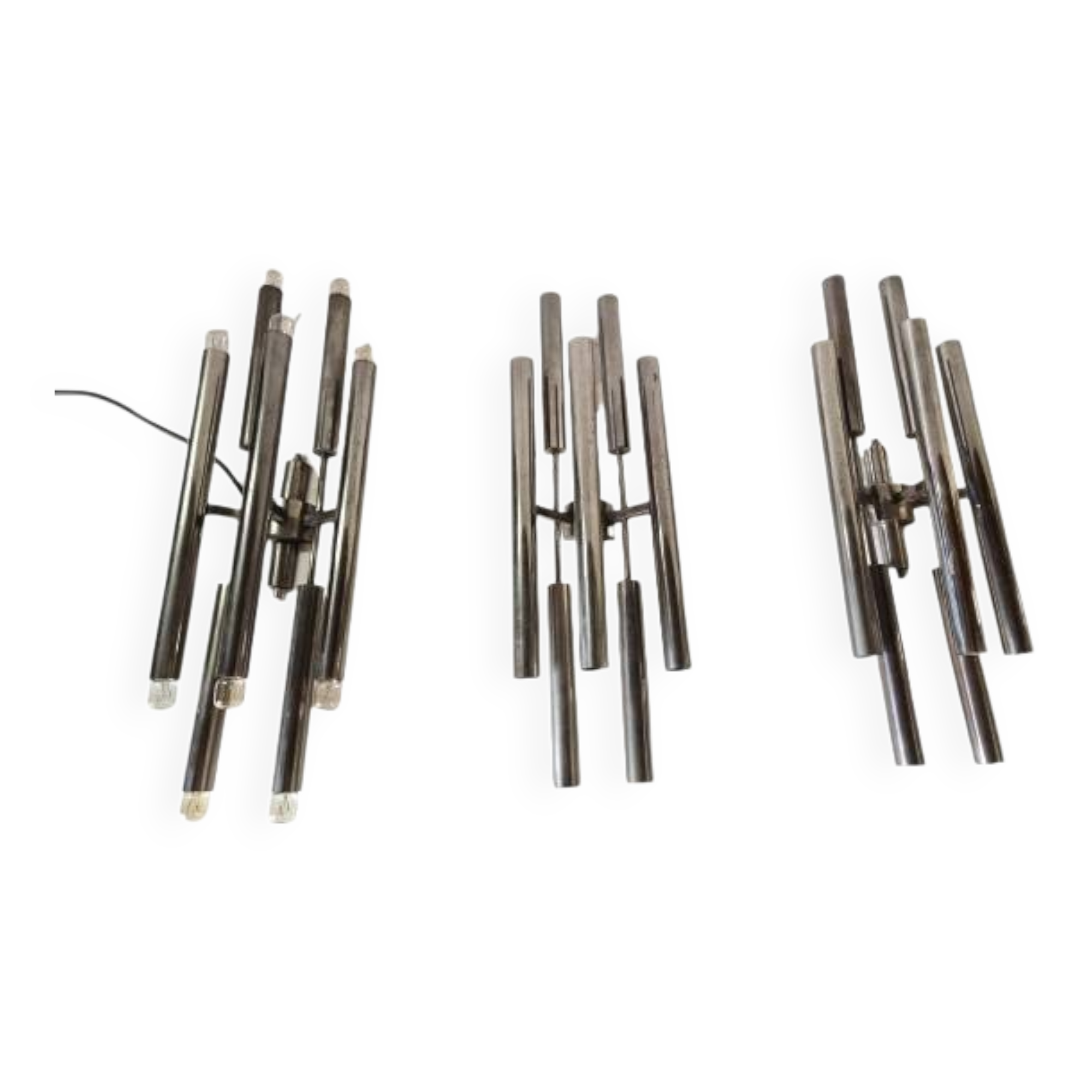 3 large 1960s wall lights in nickel-plated brass