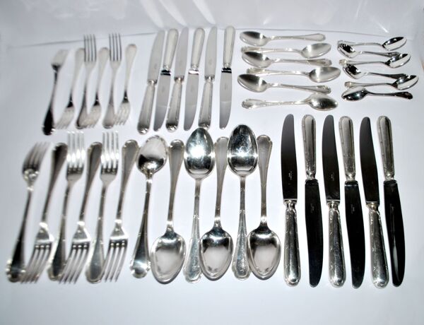 Ercuis ménagère trianon en métal argenté – set de 42 couverts de table ruban croisé