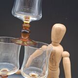 Set of 6 antique Luminarc glasses with amber feet